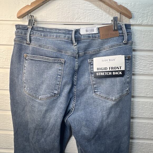 Judy Blue Jeans Womens Plus 15 32 Blue Denim Ridge front Stretch Distress NWT - Picture 6 of 15